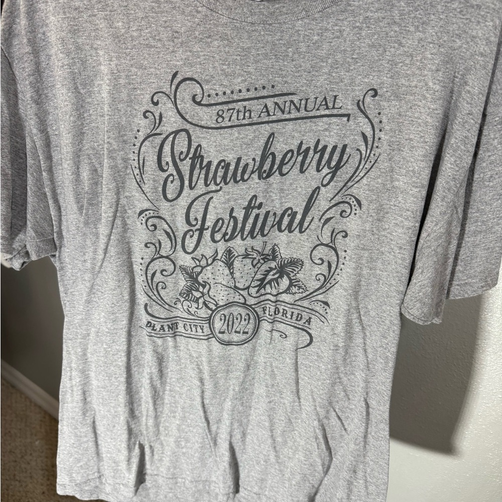 Plant City Strawberry Festival 2022 T-Shirt Gray Graphic Tee Florida Large
